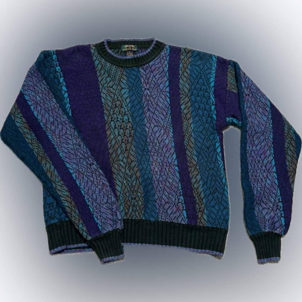 Vintage Men’s 90’s COLOURS ALEXANDER JULIAN Blue and Purple Crewneck Sweater R…